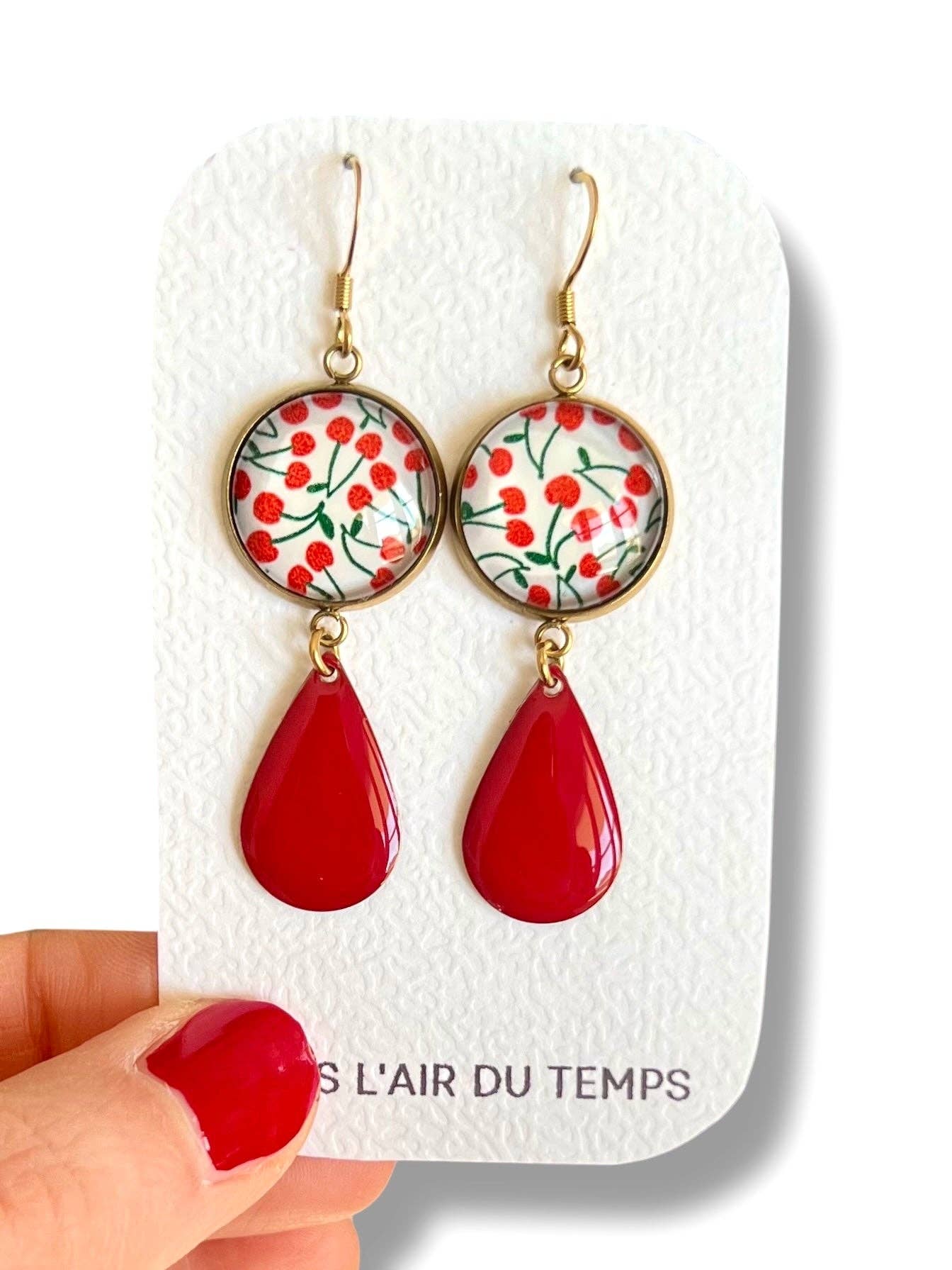 KIRSCHEN Ohrringe, rotes Emaille: Silber