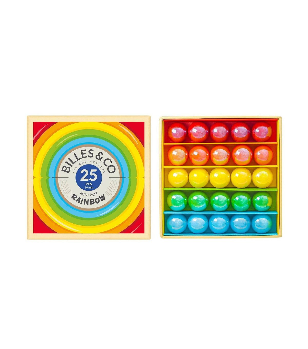 Glasmurmeln-Set, mit Regenbogen-Murmeln, 25Stück, 16mm