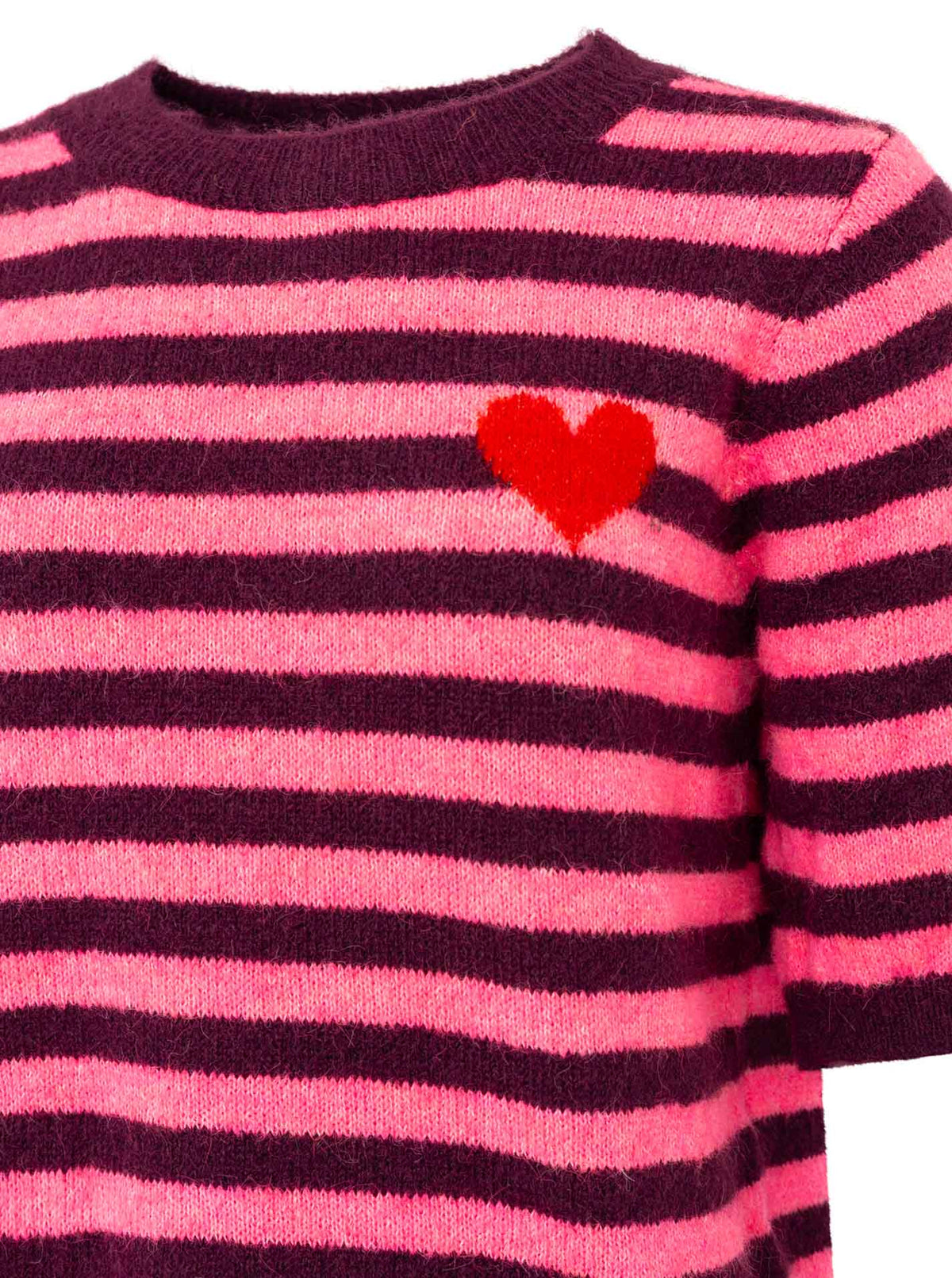 Kurzarm Pullover Wollmix in Pink mit Herz, von Zwillingsherz