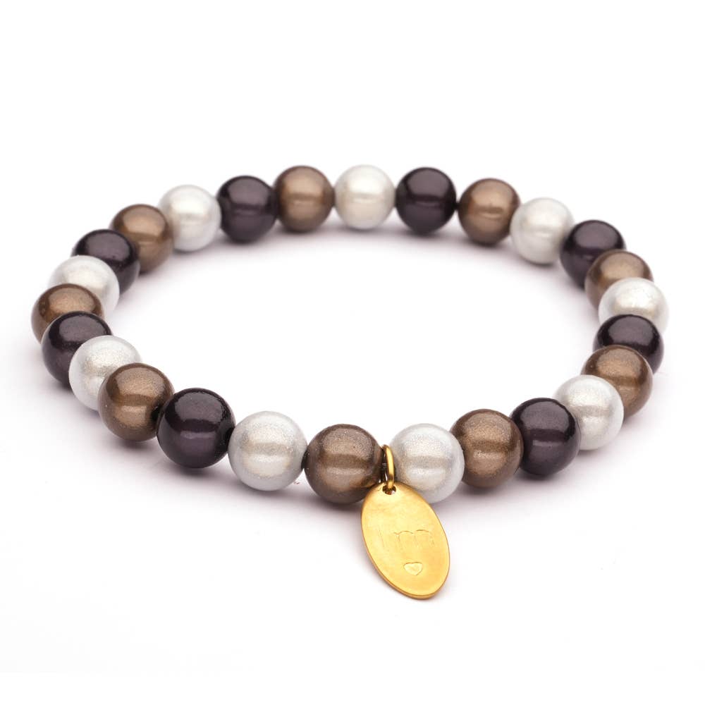LizzyMae elastisches Galaxy-Pearl Armband Schwarz-Karamell-Weiß 8 mm