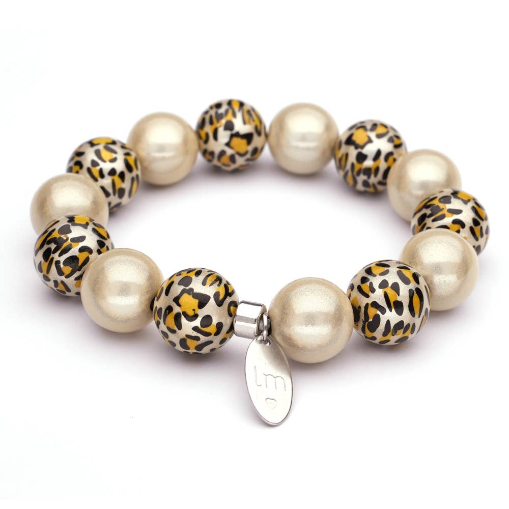 LizzyMae Armband Galaxy Pearl - BEIGE-LEOPARD+BEIGE 14mm