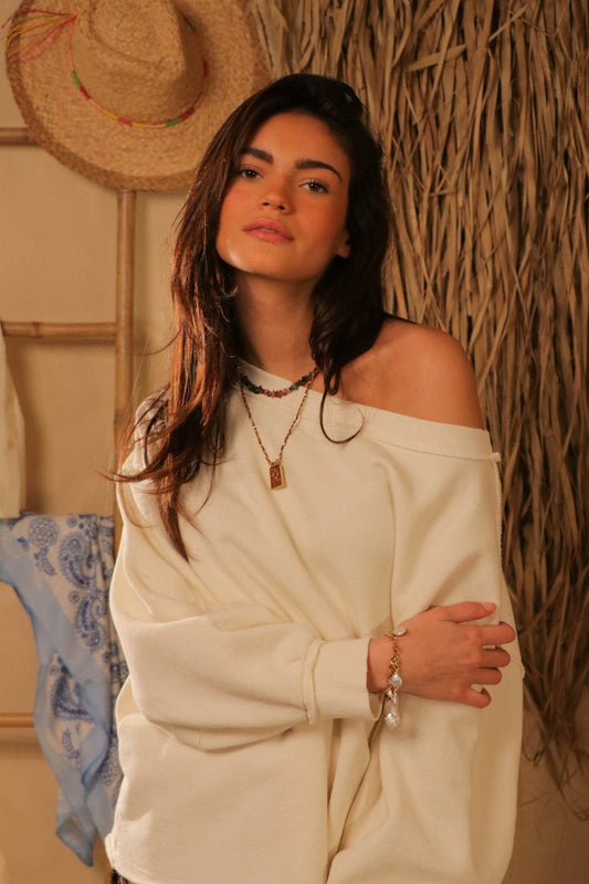 Oversize Vintage Sweatshirt – Raw Seam Crewneck Made in Italy in braun