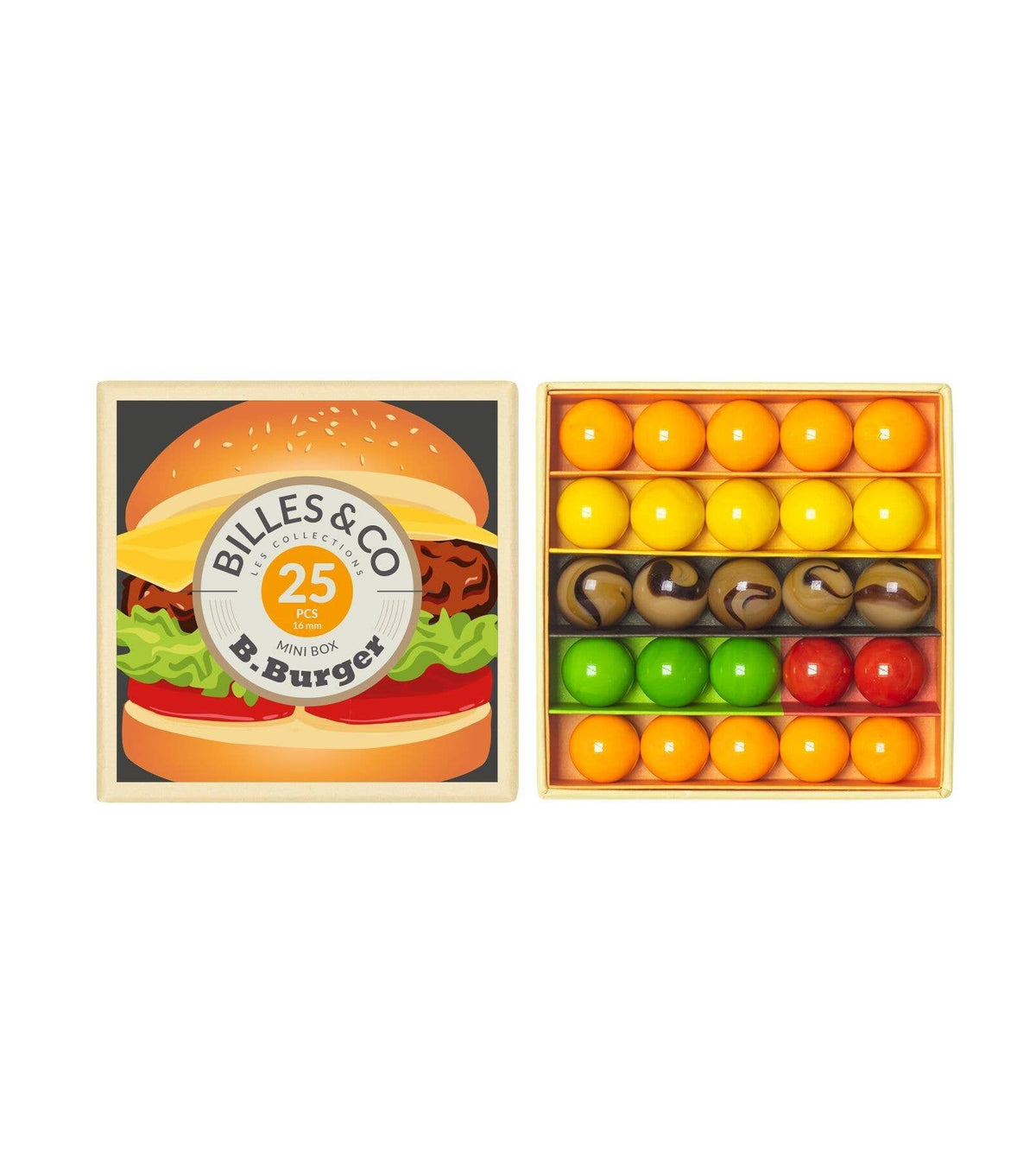Kleine Schachtel mit B-Burger-Murmeln, 25Stück, 16mm