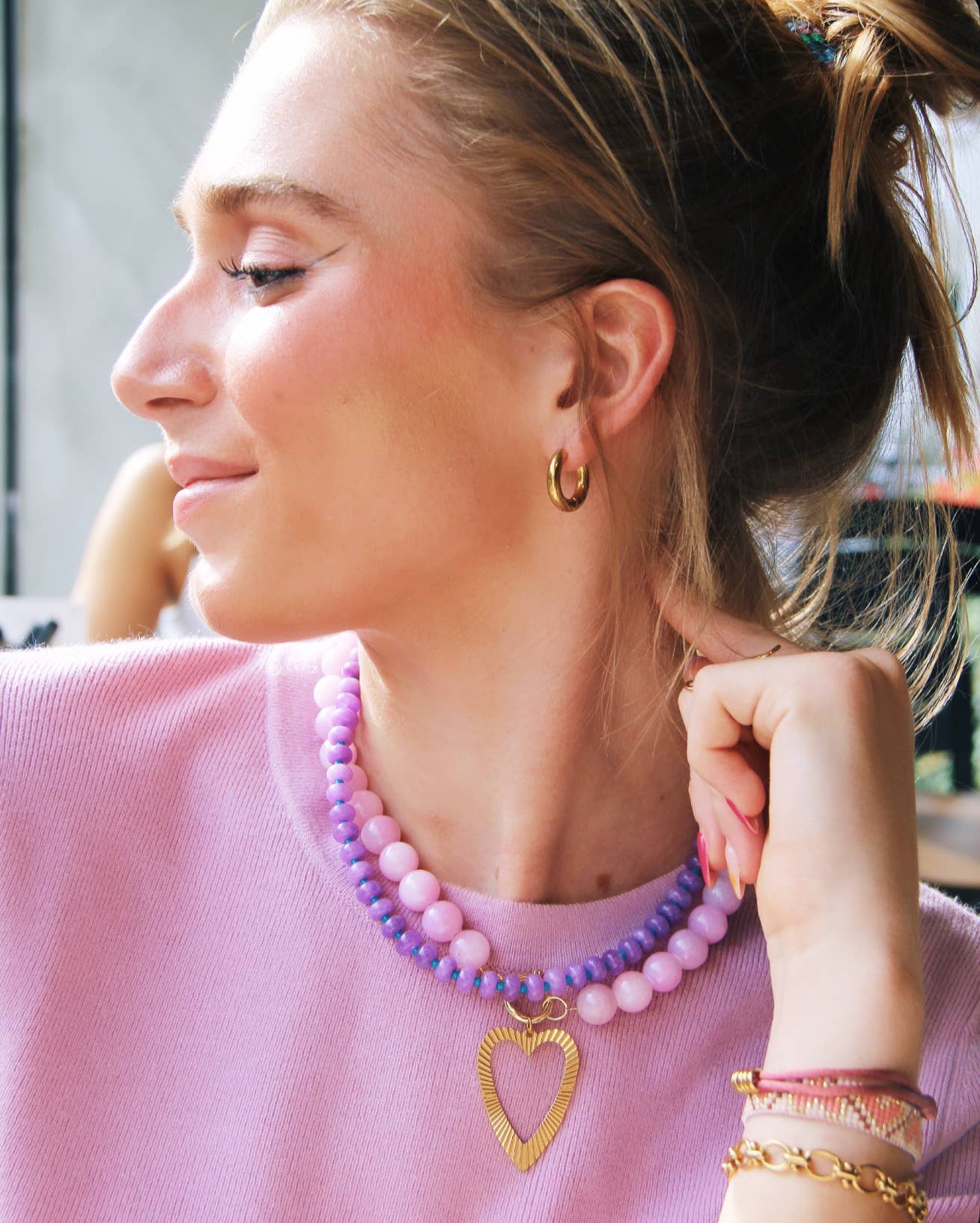 Halskette aus Natursteinperlen XL - lila