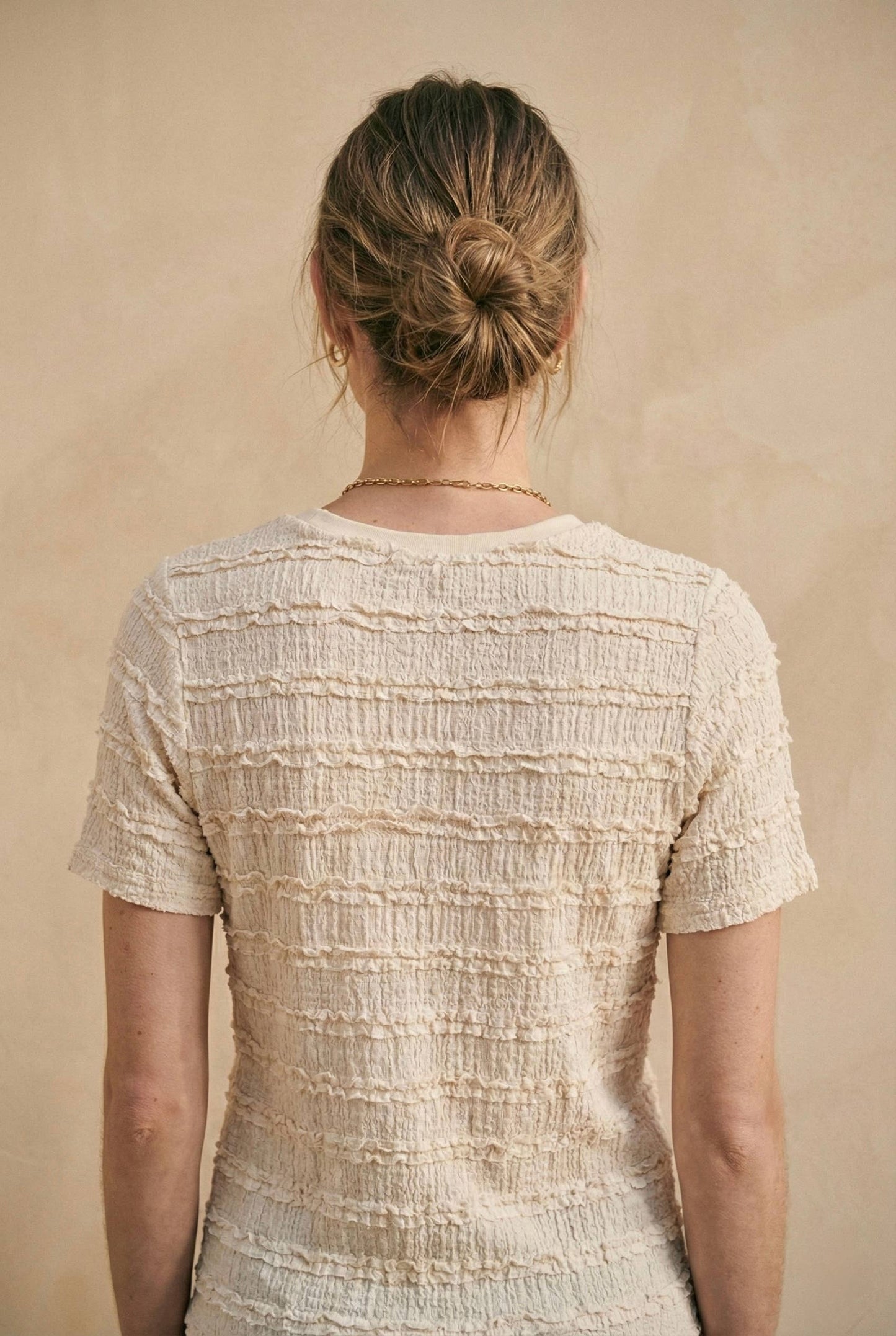 Struktur T-Shirt Beige – Feminines Basic Shirt Einheitsgröße 36-42