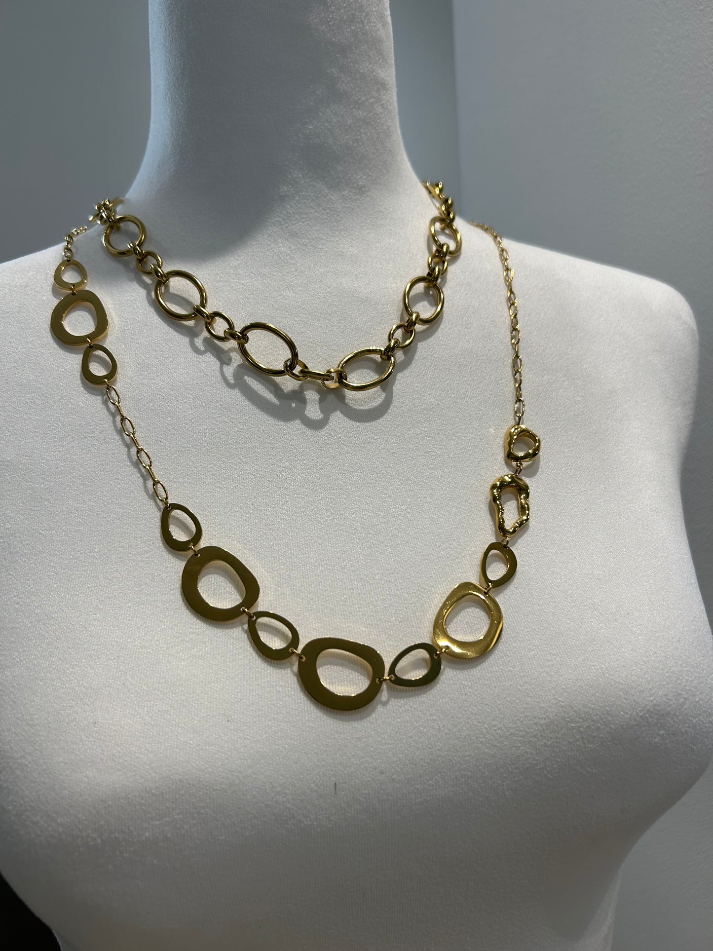 Bazou-Elegante Ovale Gliederkette in Edelstahl, Farbe Gold