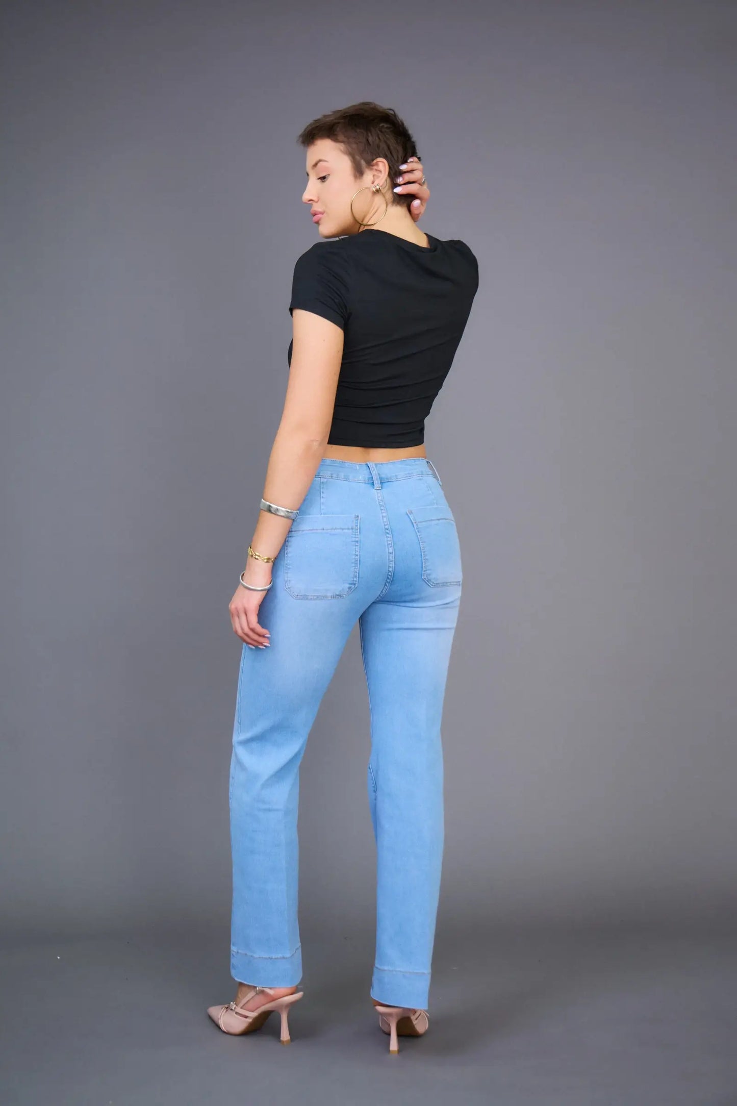 Wide Leg Jeans „Anna“ mit aufgesetzten Taschen – Stretch Denim