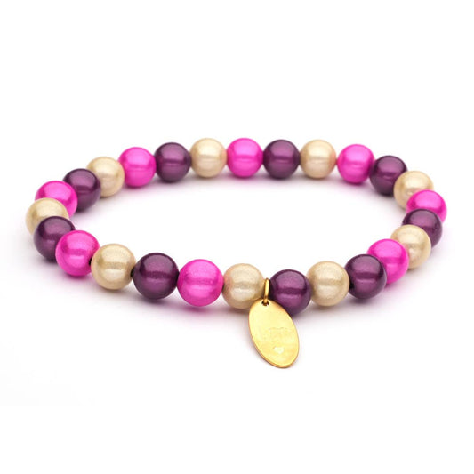 LizzyMae Armband Galaxy Pearl weiß-fuchsia-lila 8 mm | Elastisches Perlenarmband