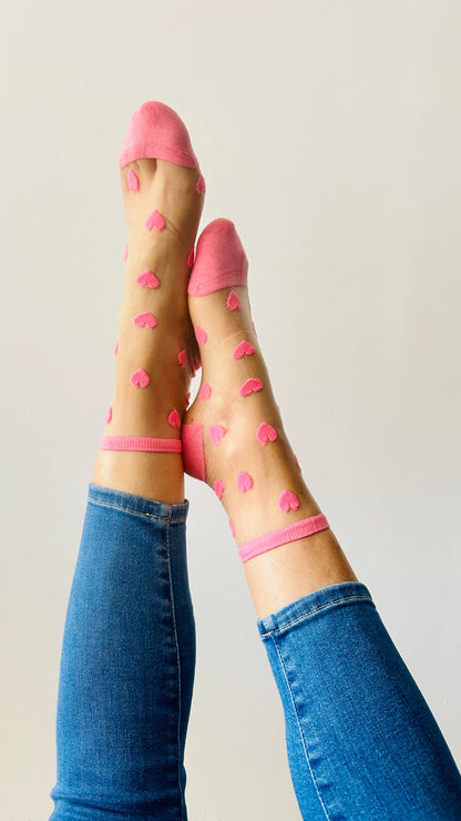 Sockette: Laure Socken mit korallenrosa Herzen - Socken