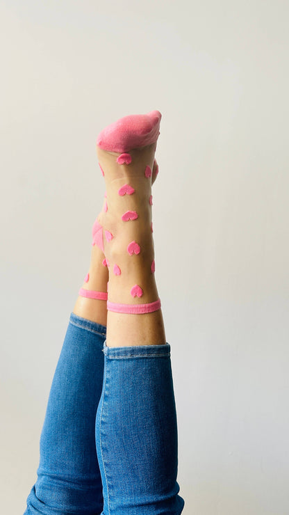 Sockette: Laure Socken mit korallenrosa Herzen - Socken