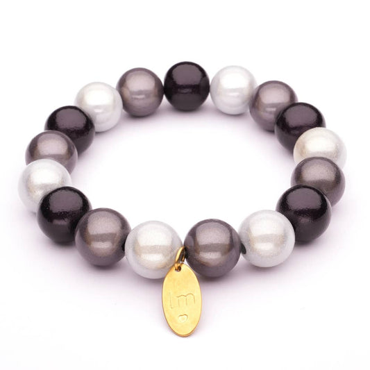 LizzyMae Armband Galaxy Pearl grau + schwarz + weiß 12mm
