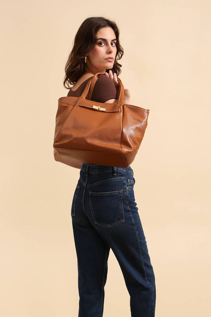 Cherry Paris Tote Bag in Cognac aus Rindsleder