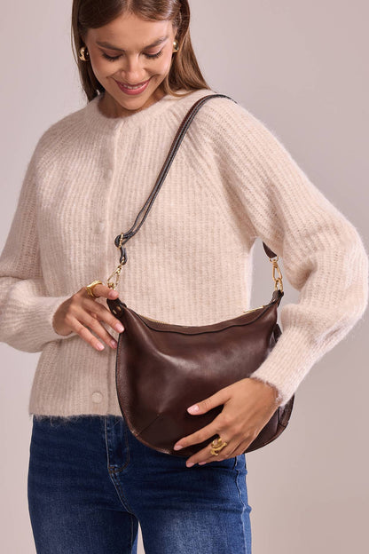 Cherry Paris Halfmoon Bag in dunkelbraun, echtes Rindsleder