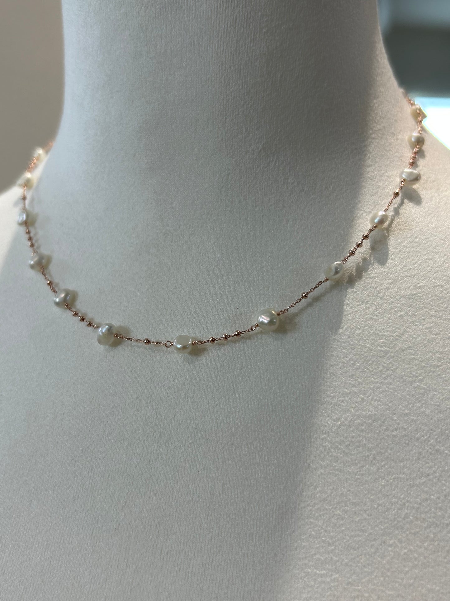 Leaf Jewelry- Halskette Süßwasser-Perle, Rosegold, vergoldet