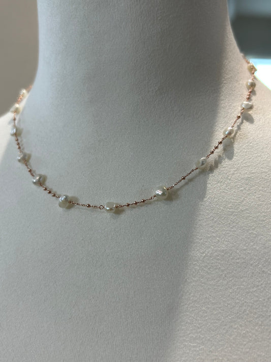 Leaf Jewelry- Halskette Süßwasser-Perle, Rosegold, vergoldet