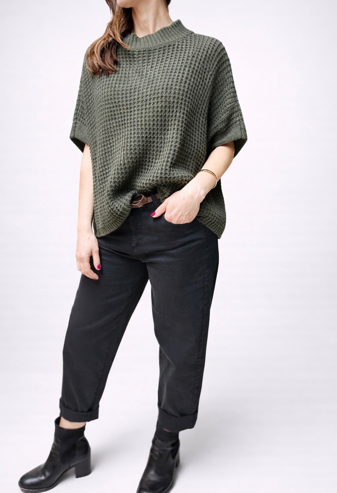 Oversize Grobstrickpullover Damen – Waffelstrick Pullover mit Rundhals, Einheitsgröße