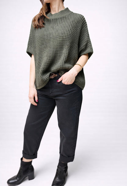 Oversize Grobstrickpullover Damen – Waffelstrick Pullover mit Rundhals, Einheitsgröße