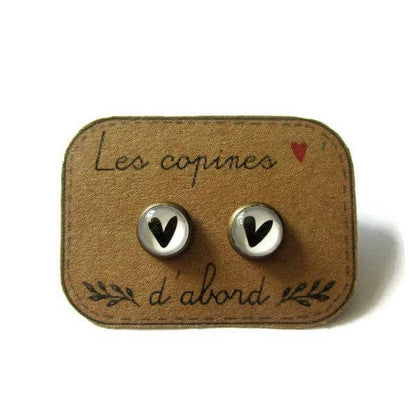 Dans lˋair du temps bijoux- Herz Ohrstecker „Les copines d’abord“ – Freundschaft zuerst