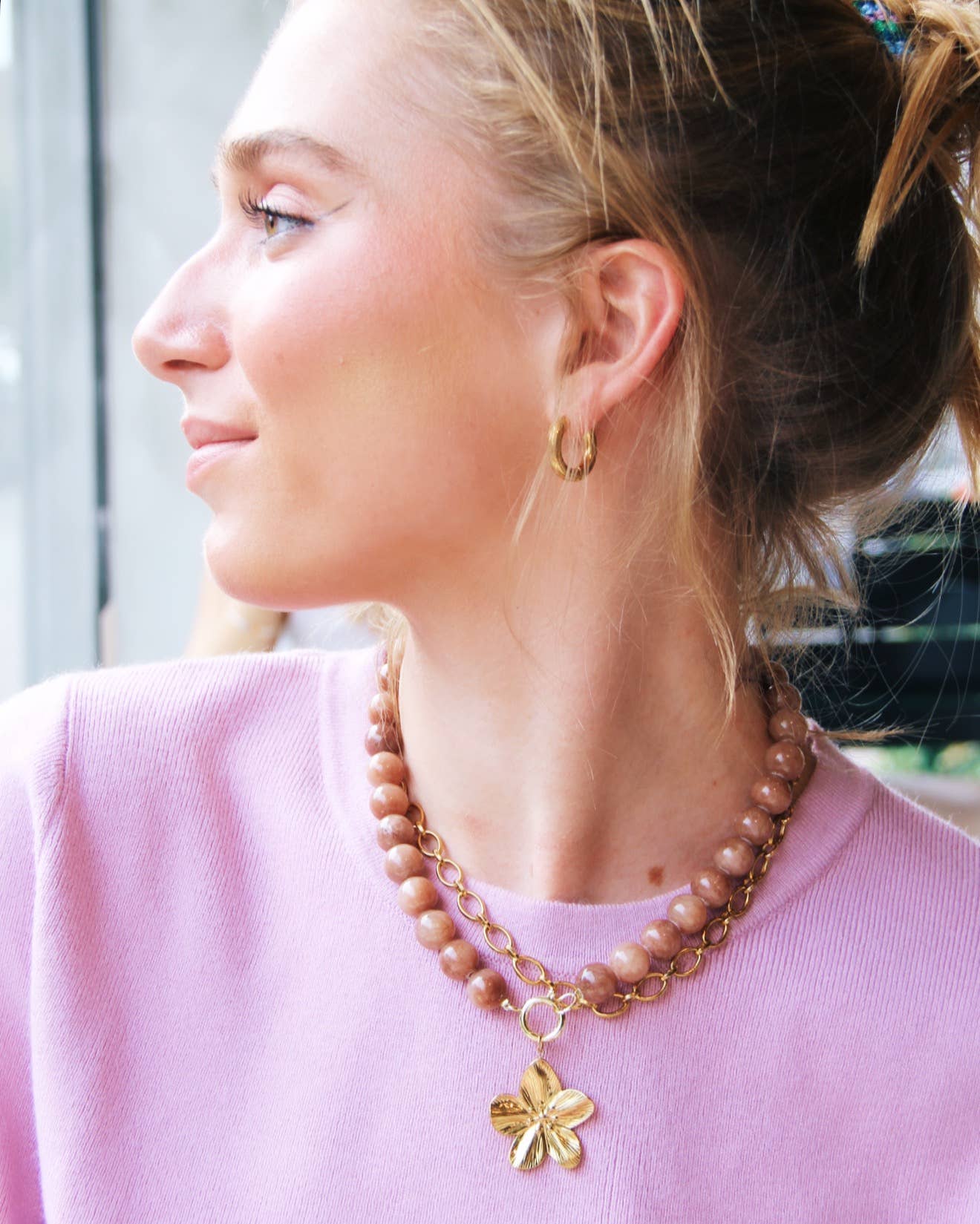 Halskette aus Natursteinperlen XL - braun