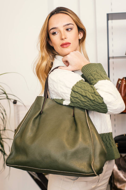 Tasche ETHEL in Khaki aus echtem Leder