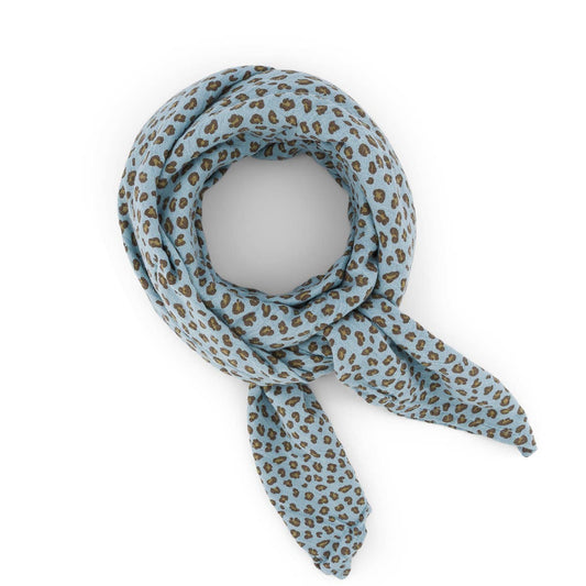 Rose in April: MINI LEOPARDENMUSTER HALSTUCH HIMMELBLAU/GRAU, M 70x70