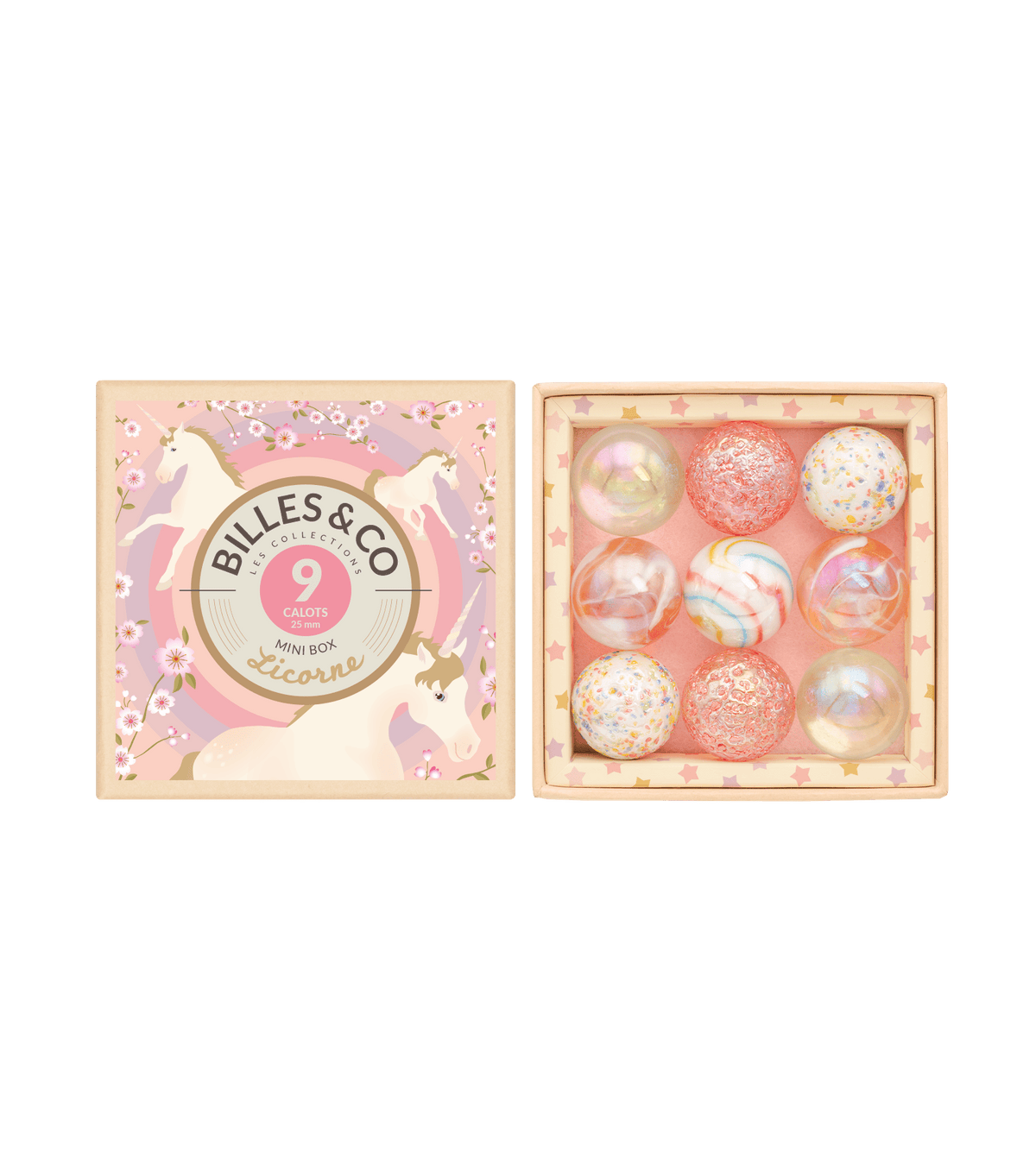 Murmelset- Geschenkbox mit Einhorn-Calots, 9Stück, 25mm
