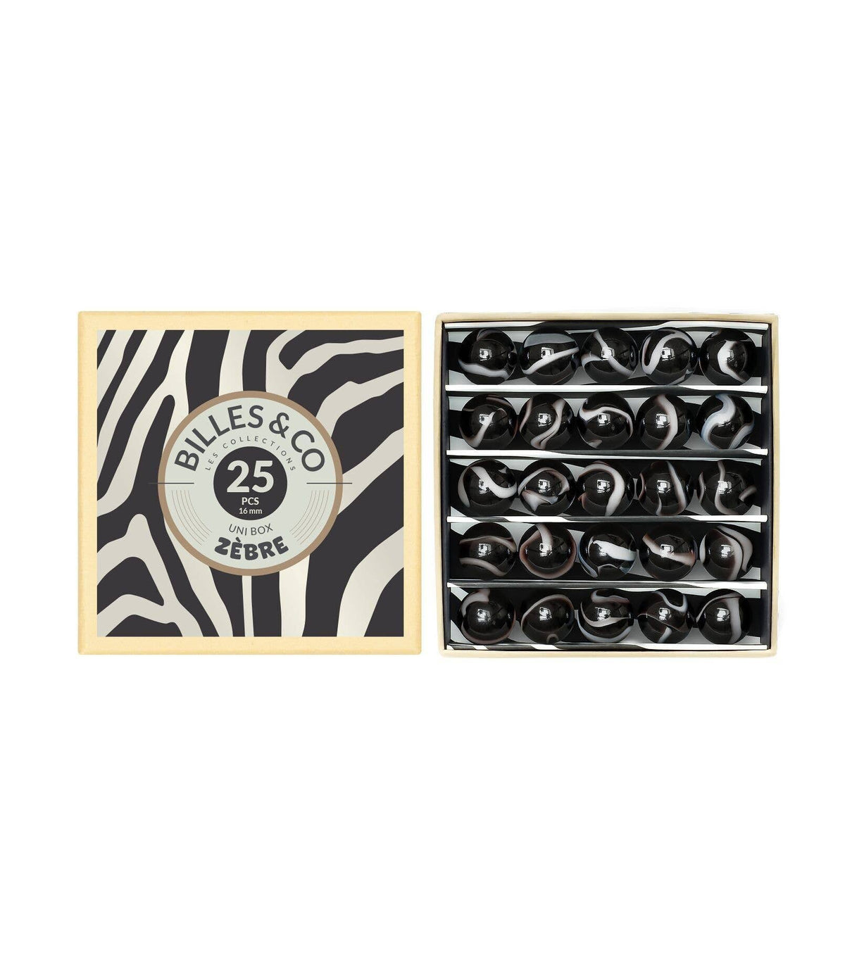 Glasmurmeln-Set mit Zebra-Murmeln, 25Stück, 16mm