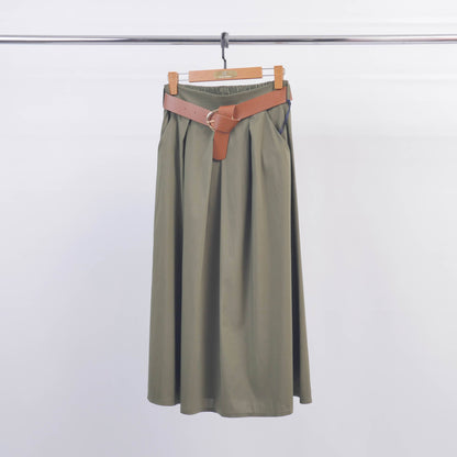 Khaki Midirock mit Gürtel – Feminin & Elegant Einheitsgröße 36-42