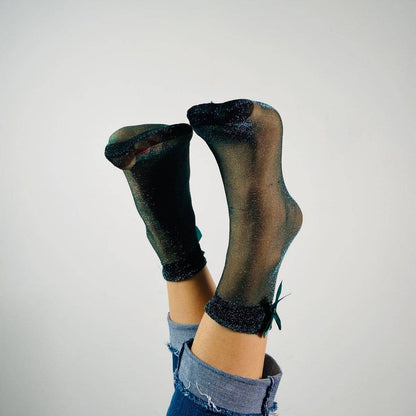 Sockette- Sandrine - Socken, Glitzerschleife: Schwarz