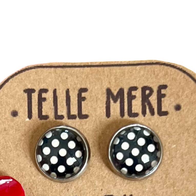 Mutter/Tochter Ohrringe mit schwarzen und weißen Punkten: Français