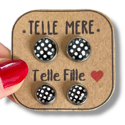 Ohrstecker „Mutter und Tochter“ Punkte – Schwarz/Weiß | Dans l’air du temps bijoux