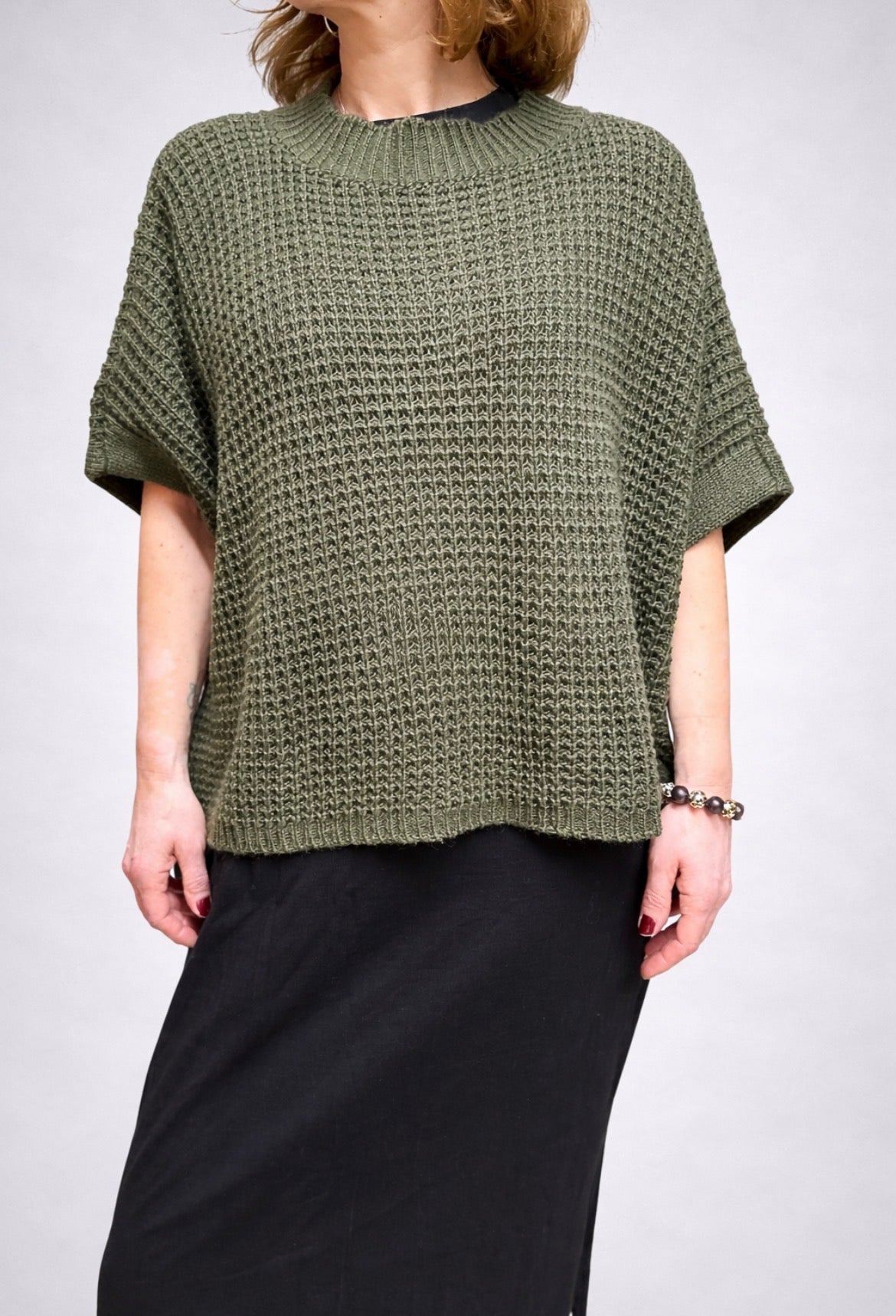 Oversize Grobstrickpullover Damen – Waffelstrick Pullover mit Rundhals, Einheitsgröße