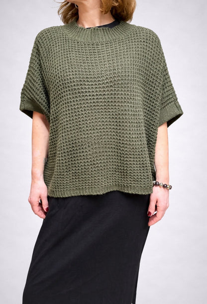 Oversize Grobstrickpullover Damen – Waffelstrick Pullover mit Rundhals, Einheitsgröße