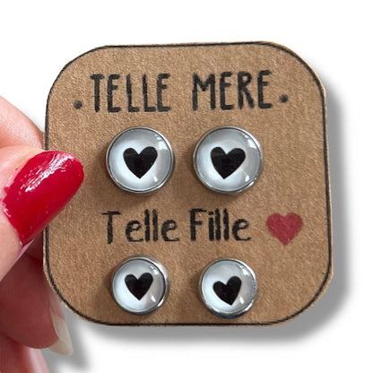 Herz-Ohrstecker Set „Telle Mère – Telle Fille“ | Mutter-Tochter Schmuck- Dans lˋair du Tempos bijoux, 4erSet