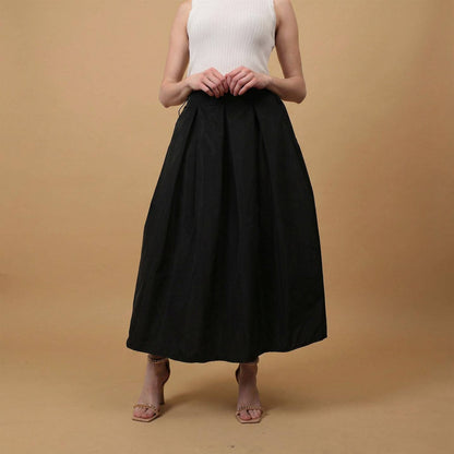High Waist Volume Midi-Rock taftartig – Elegant Flow Rock, in schwarz, Einheitsgröße 36-42, mit Gummizug