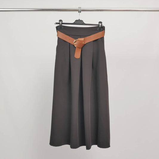 Schwarzer Midirock mit Gürtel – Elegant & Hochtailliert Einheitsgröße 36-42