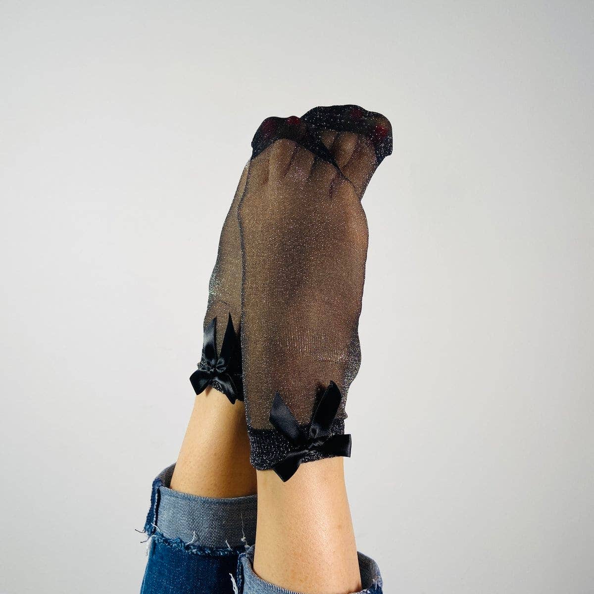 Sandrine - Socken, Socken, Glitzerschleife: Schwarz