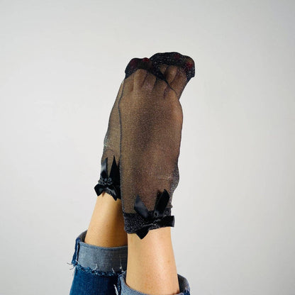Sockette- Sandrine - Socken, Glitzerschleife: Schwarz