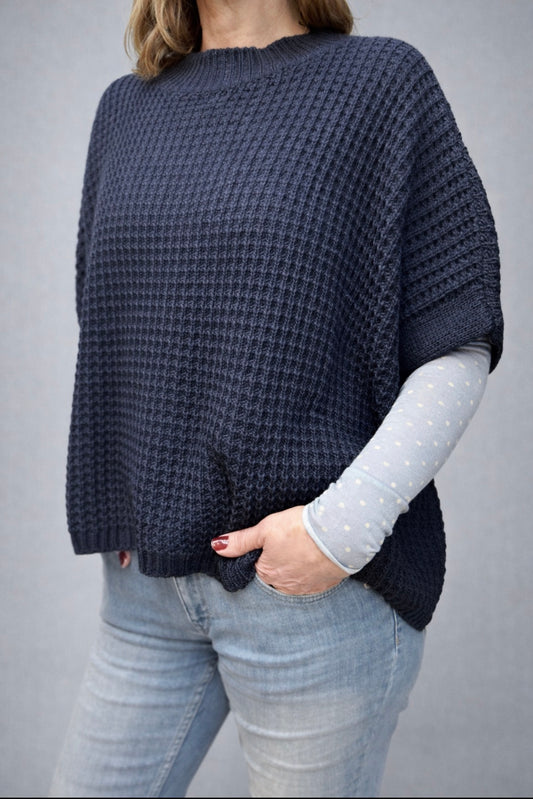 Oversize Grobstrickpullover Damen – Waffelstrick Pullover mit Rundhals, Einheitsgröße