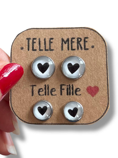 Herz-Ohrstecker Set „Telle Mère – Telle Fille“ | Mutter-Tochter Schmuck- Dans lˋair du Tempos bijoux, 4erSet