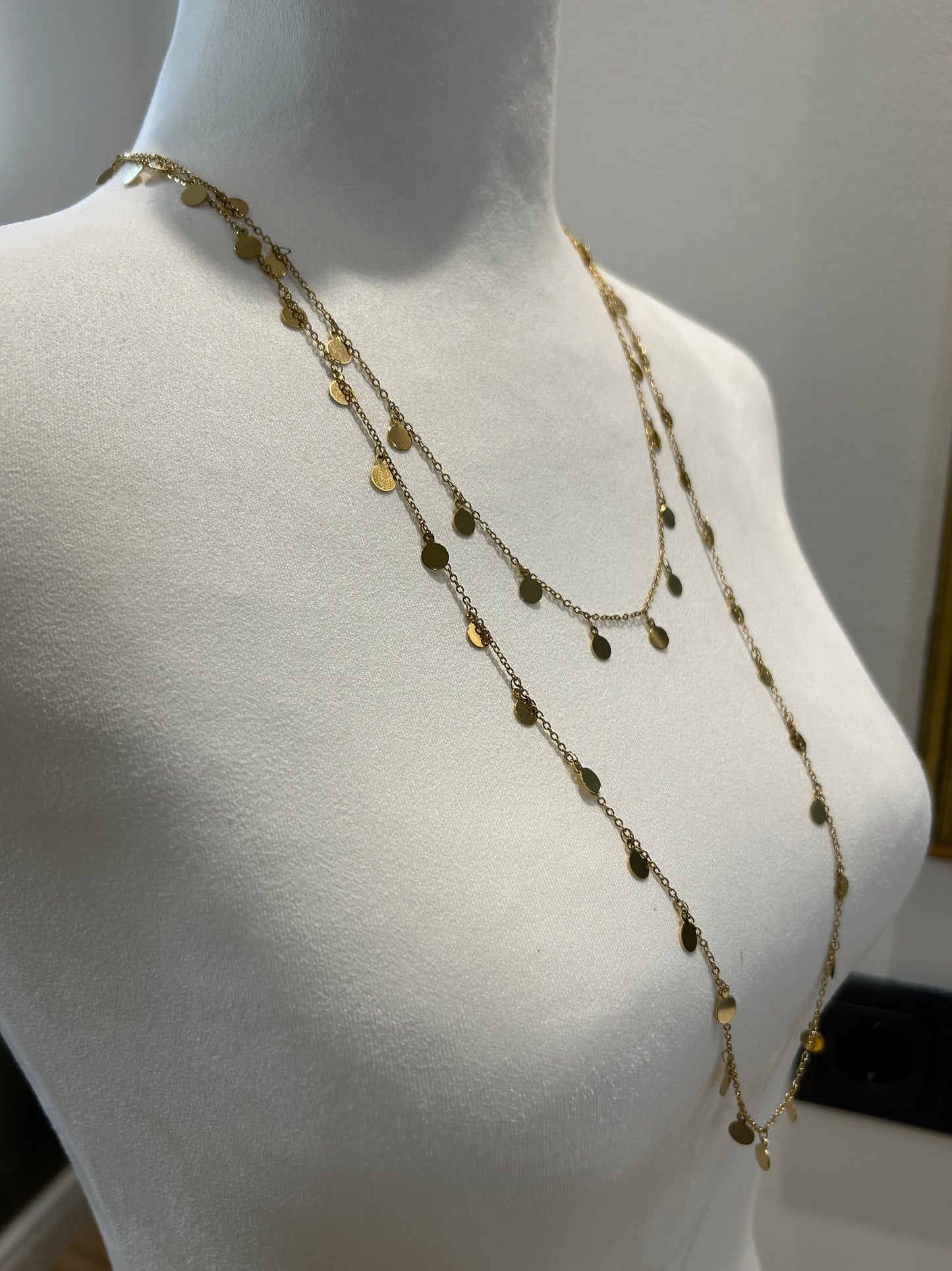 Bazou-Goldene Plättchen-Halskette im Layering-Look