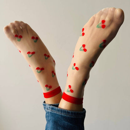 Sockette: Clémence - Damen-Fantasiesocken mit Früchten - KIRSCHEN