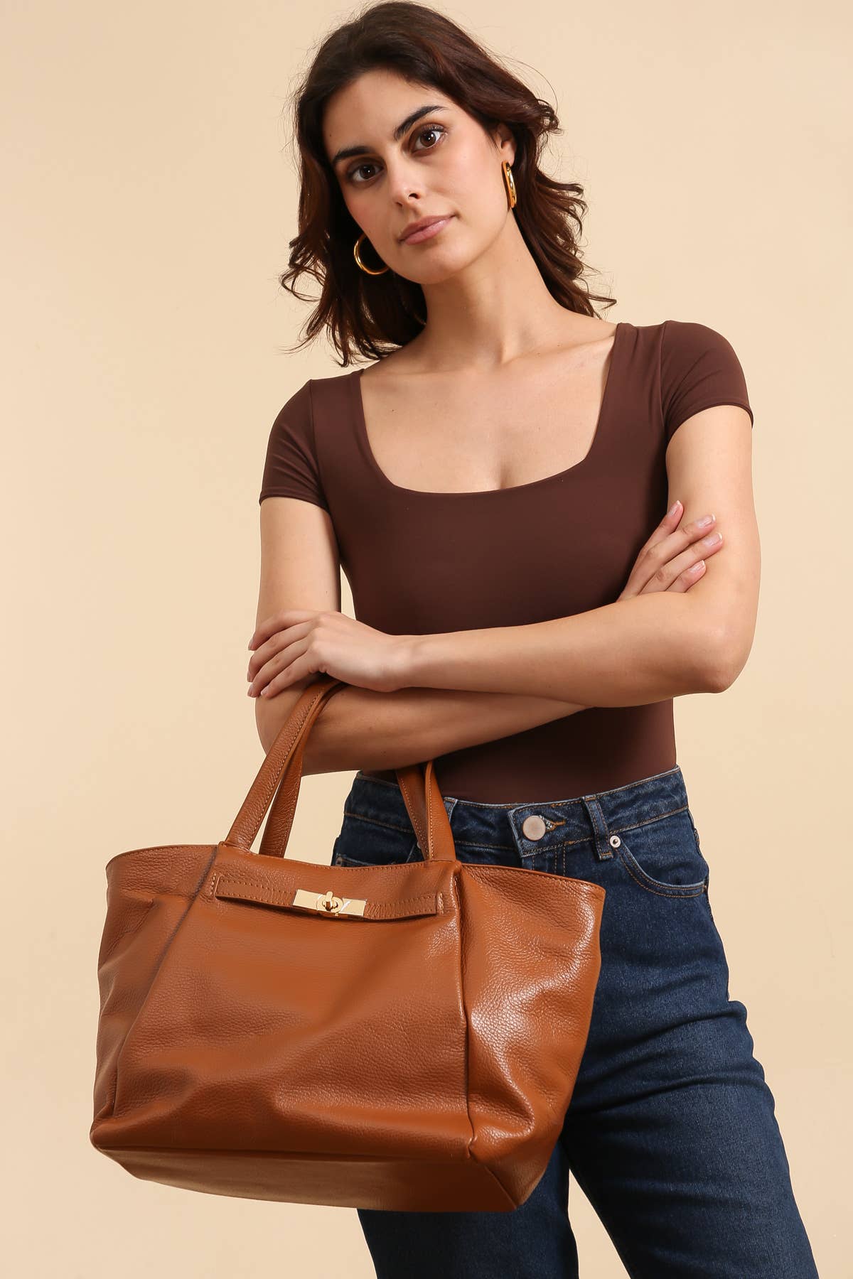 Tasche Aria in Cognac, echtes Leder