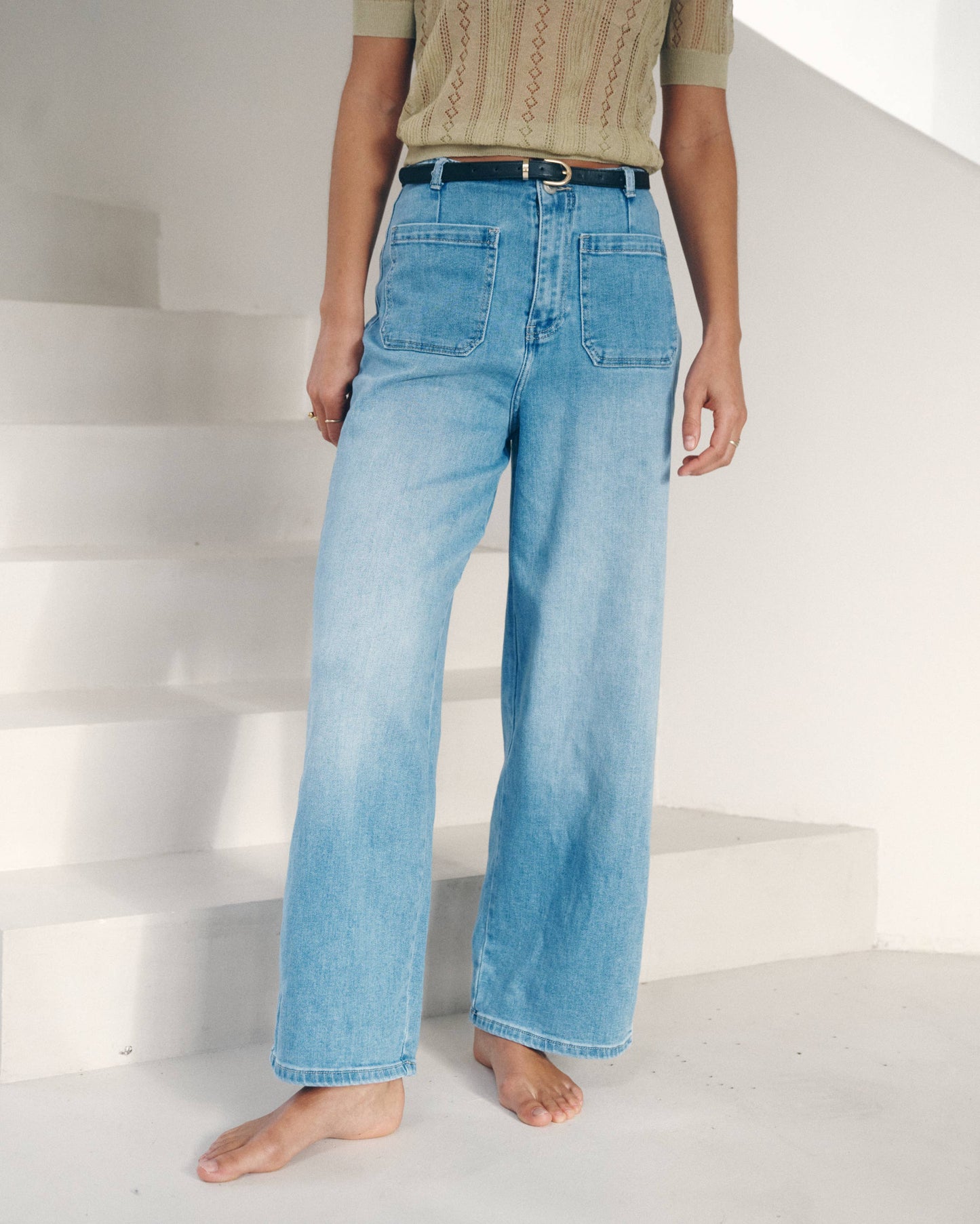 Wide-Leg Jeans „Nolia“ – High Waist, Hellblau, mit Taschen