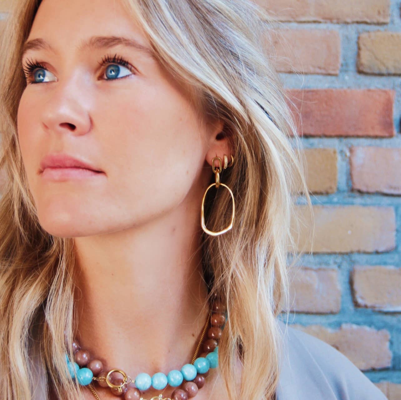 Halskette aus Natursteinperlen XL - altgrün