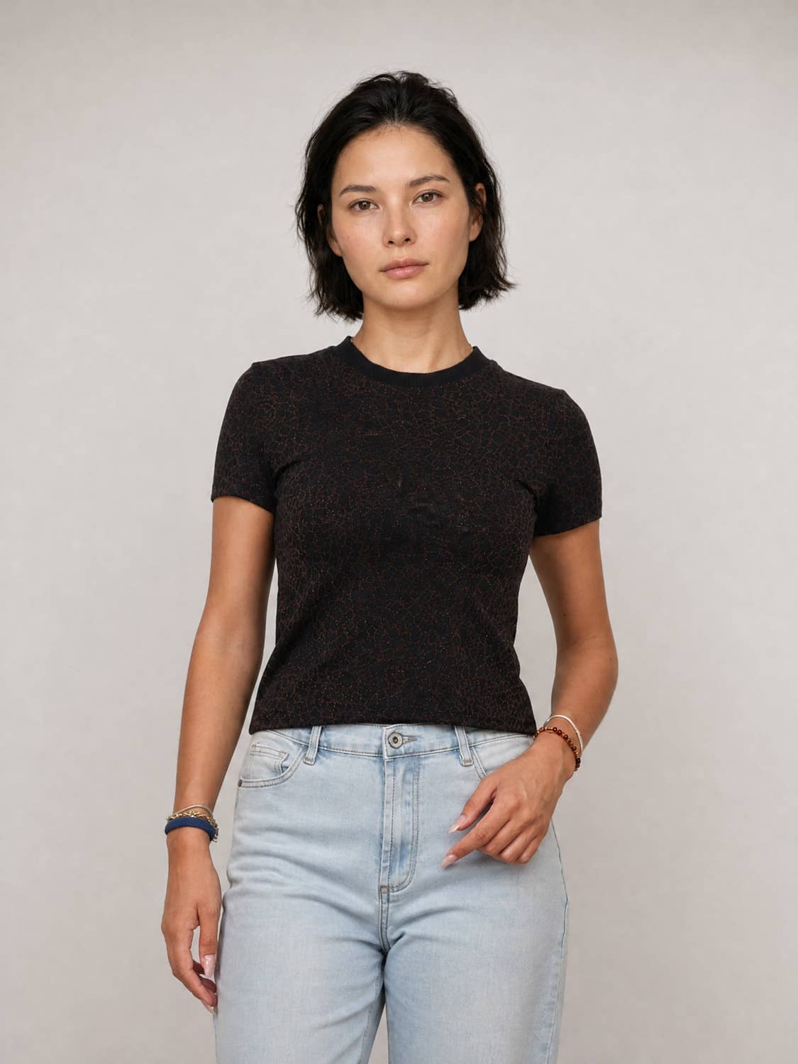 Shirt // Cropped mit Glitzer in Leoprint