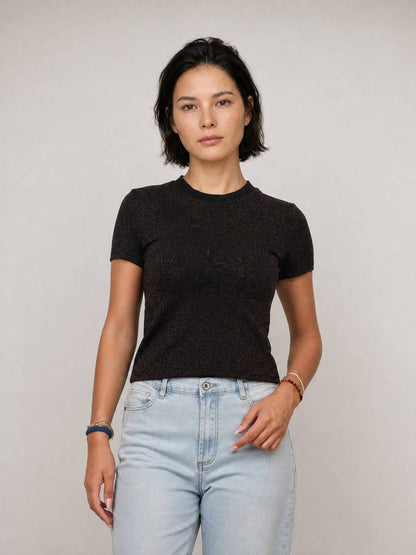 Shirt // Cropped mit Glitzer in Leoprint