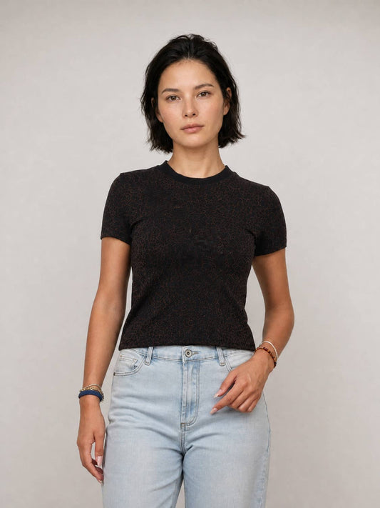 Shirt // Cropped mit Glitzer in Leoprint