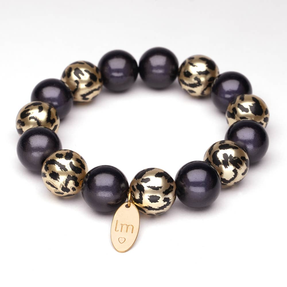 LizzyMae Armband Galaxy Pearl - dunkelgrau-LEOPARD-gold 14mm