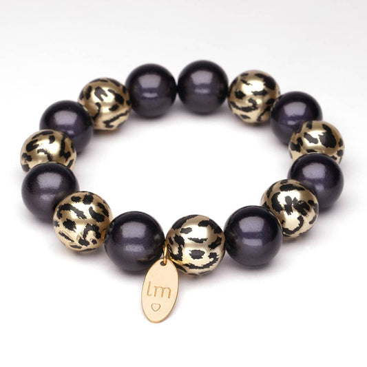 LizzyMae Armband Galaxy Pearl - dunkelgrau-LEOPARD-gold 14mm